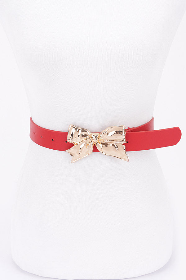 Pack of 6 Metal Ribbon Buckle Belts in Red Color (9778)