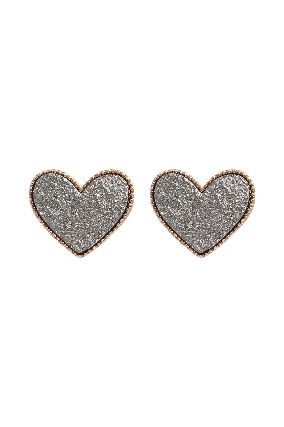 Set of 6 Heart - Shaped Druzy Hematite Post Earrings for Jewelry Lovers