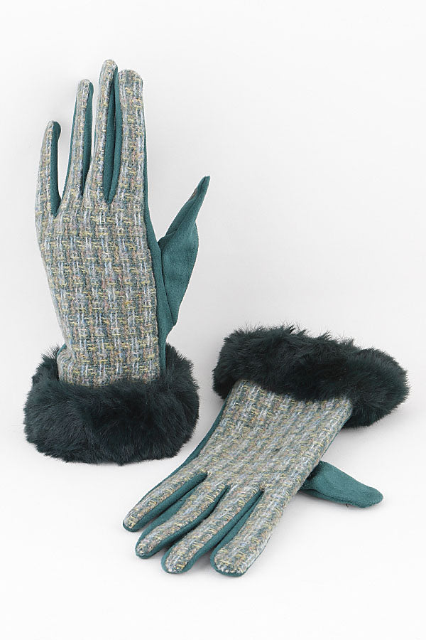Pack of 6 Green 512 Fur Lined Plaid Gloves