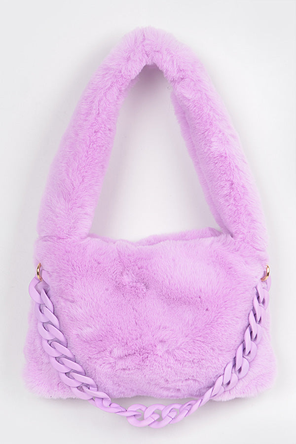 Pack of 3, 4555 Lavender Faux Fur Shoulder Bags
