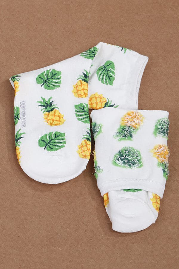 Pack of 6 - Stylish 790 White Pineapple Leaf Socks