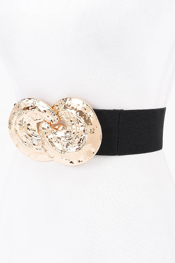 Pack of 6 Black and Gold Metal Buckle Stretch Plus Size Belts - Style 7888