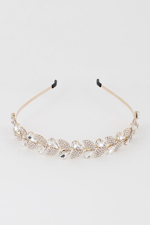 Pack of 6 Gold Clear 1302 Jeweled Greek Leaf Headbands