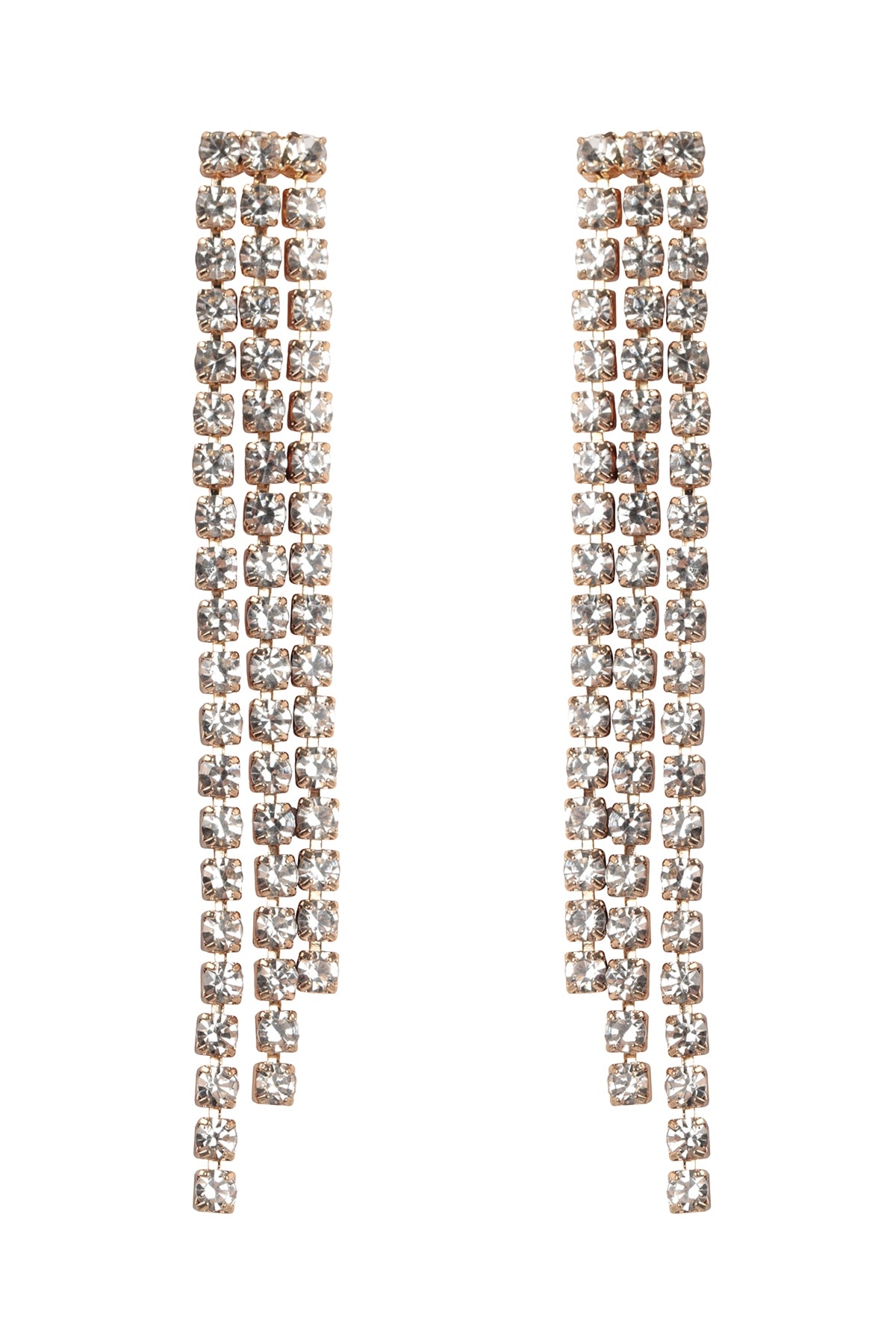 Pack of 6 Gold Crystal Rhinestone 3-Line Fringe Drop Earrings