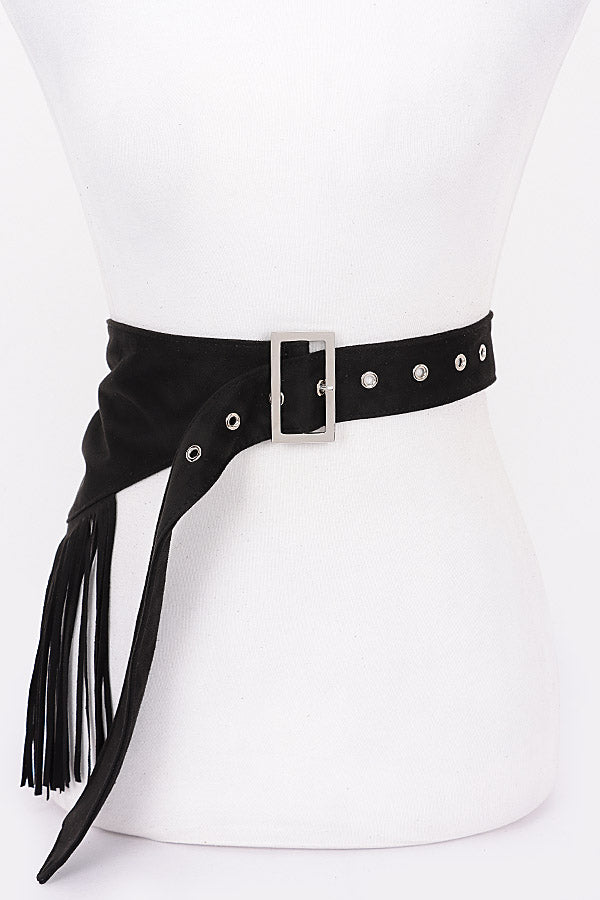 Set of 6 Faux Suede Fringe Belts in Classic Black Color (Product Code 0588)