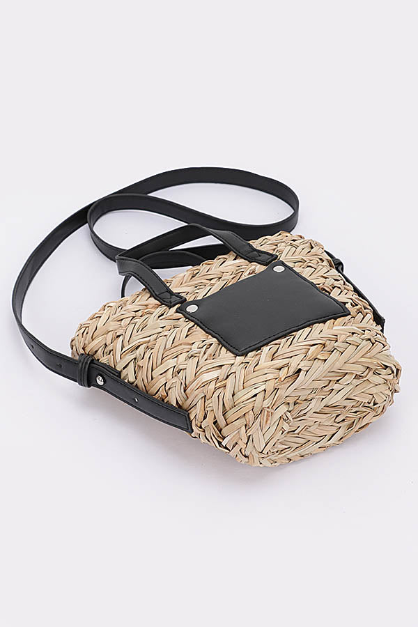3-Pack of 7436 Camel Faux Straw Small Tote Bags