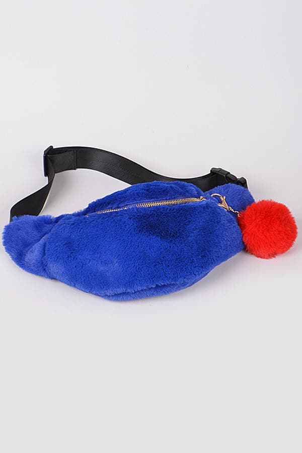 3-Piece Set of Fuchsia 4127 Faux Fur Fanny Packs with Zipper