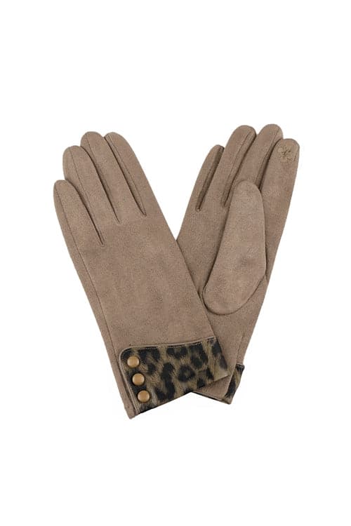 Smart Touch Taupe Leopard Print Cuff Gloves - Set of 6
