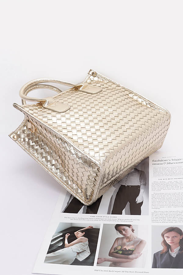 Set of 3 Metallic Gold Braided Tote Bags