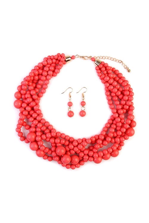 Fashionable Dusty Pink Multi - Strand Bubble - Style Choker Necklace and Earring Jewelry Set - Pack of Six Pieces