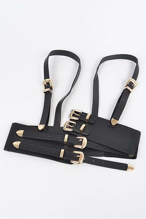 Set of 6 7797 White Gold Multi - Buckle Harness Belts
