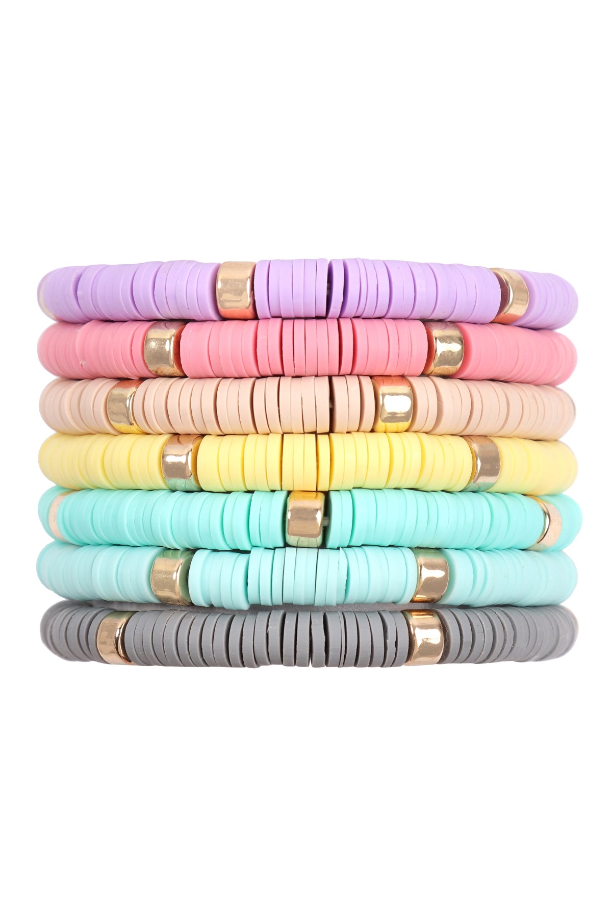 6 - Piece Pastel Multi - Color Stretch Bracelet Set Made of Faux Leather with Multiple Lines and Beads