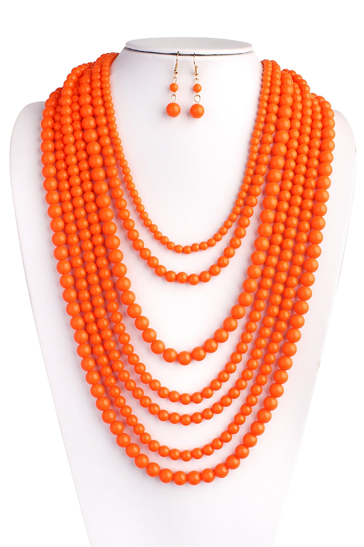 Set of 6 Pieces Multilayer Orange Acrylic Necklaces and Earrings Jewelry Set