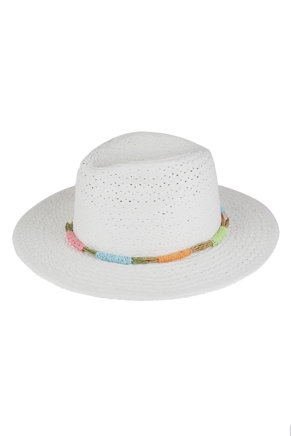 Pack of 6 White Multicolor Straw Band Straw Hats