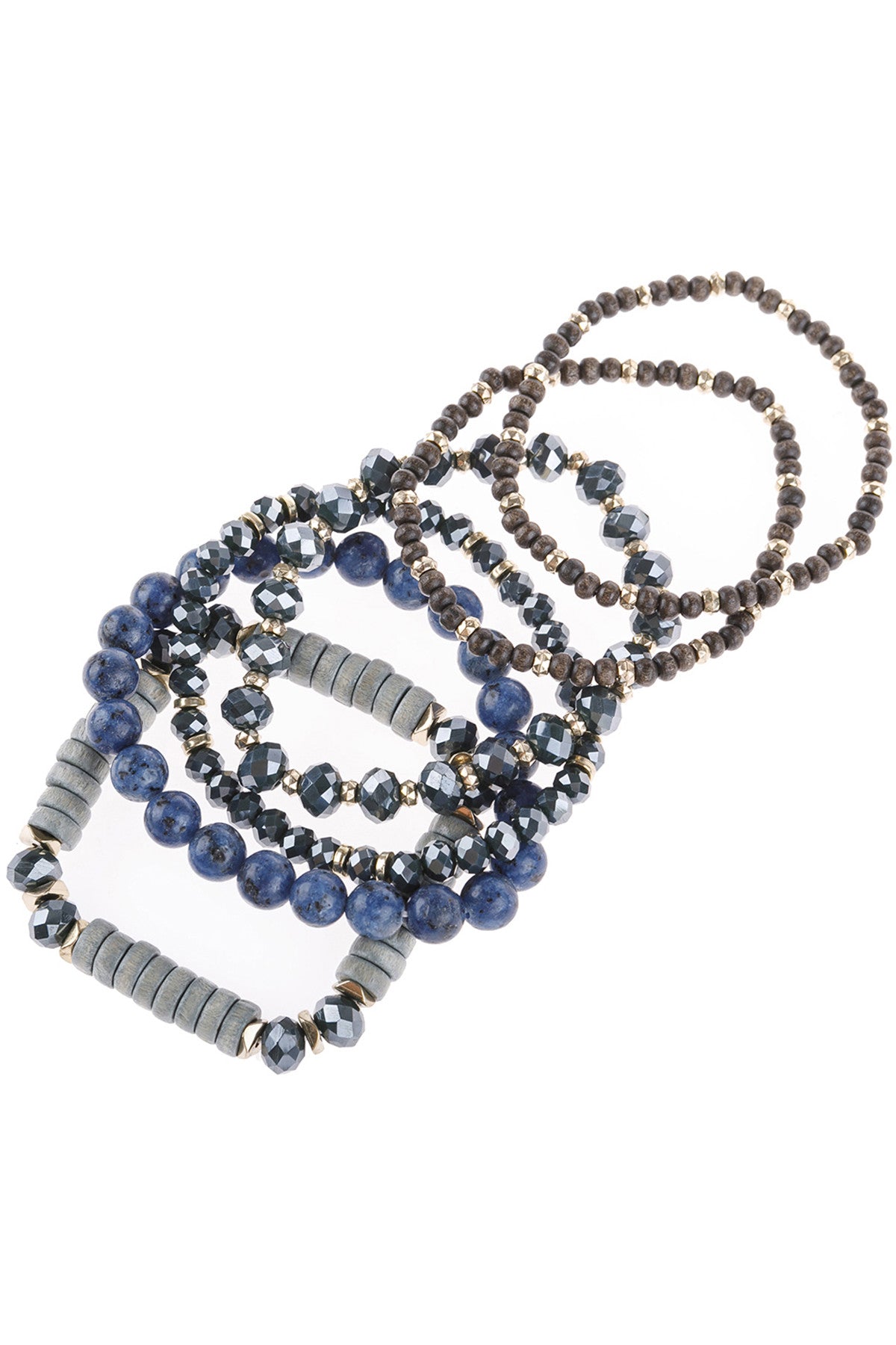 Stackable Blue Mix Charm Bracelet Set - Pack of Six Pieces