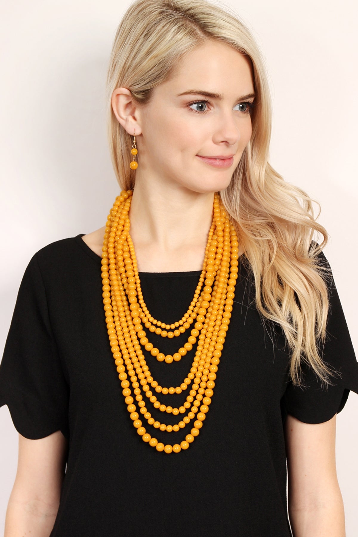 Set of 6 Multilayer Acrylic Mustard Necklaces and Earrings