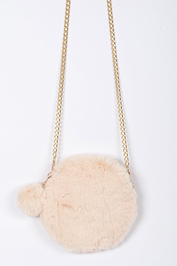 Set of 3 Beige 3736 Circle Faux Fur Clutches with Chain Details