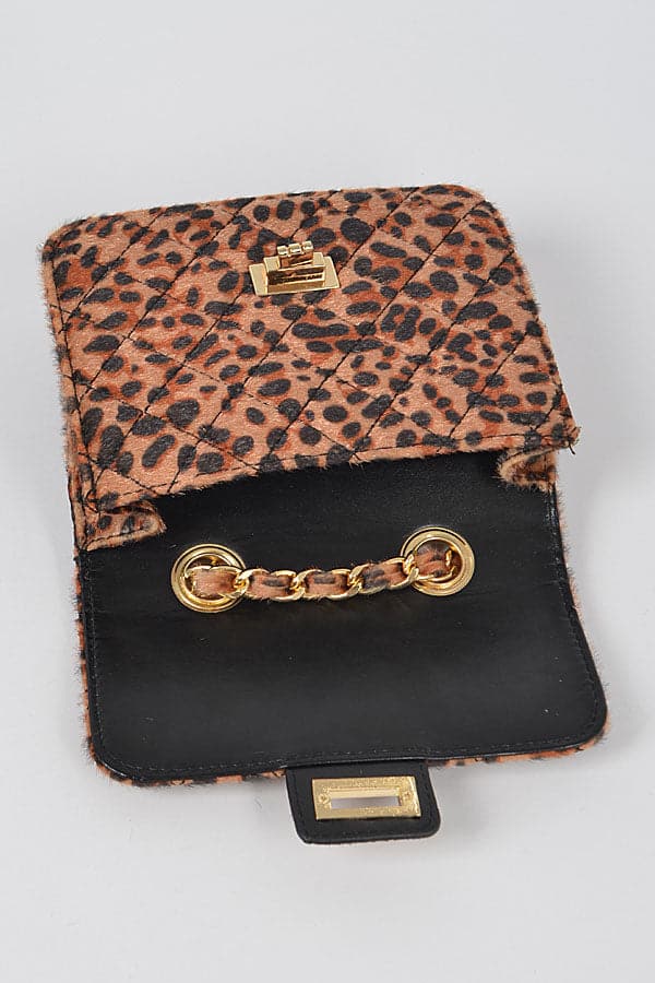 Set of 3 Faux Leopard Print Skin Bags with Chain Belt - 3497 Model