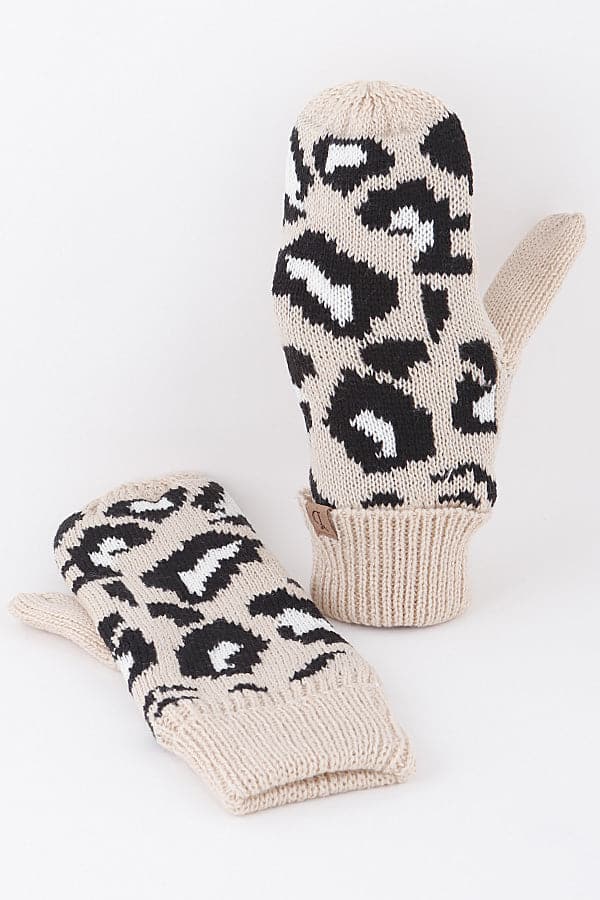 Pack of 6 Ivory Leopard Print Mittens - 811021