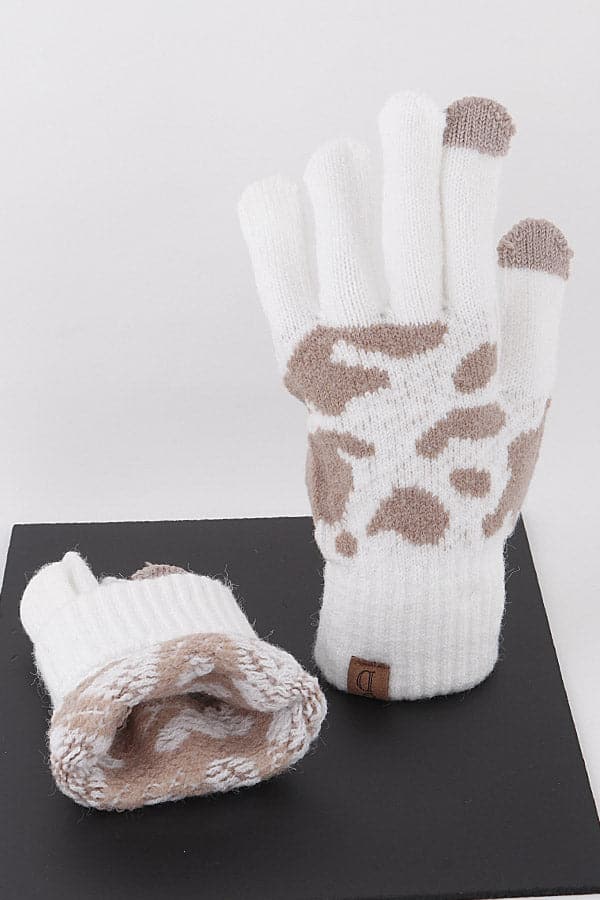 Pack of 6 Black Cow Print Winter Gloves - 070021