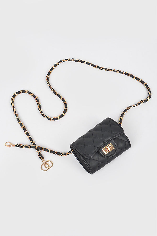 Stylish 8038 Black and Gold Quilted Mini Bags - Set of 3