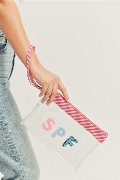 Pack of 6 Sequin Clear PVC Wrist Strap SPF Pouches
