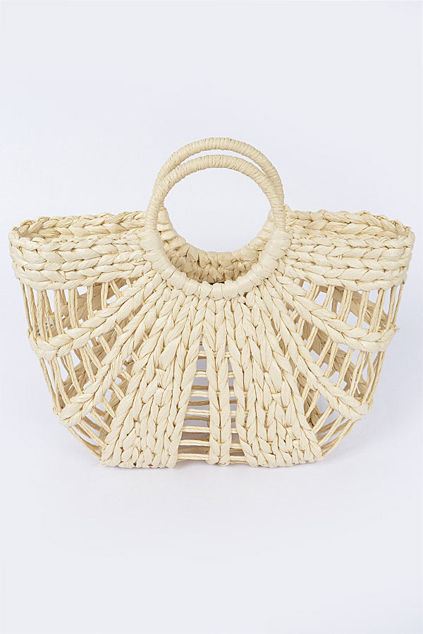 Set of 3 Handmade Straw Beach Bags in Ivory Color - Model 8201
