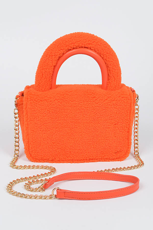 Pack of 3 Stylish Orange Faux Fur Top - Handle Clutch Bags