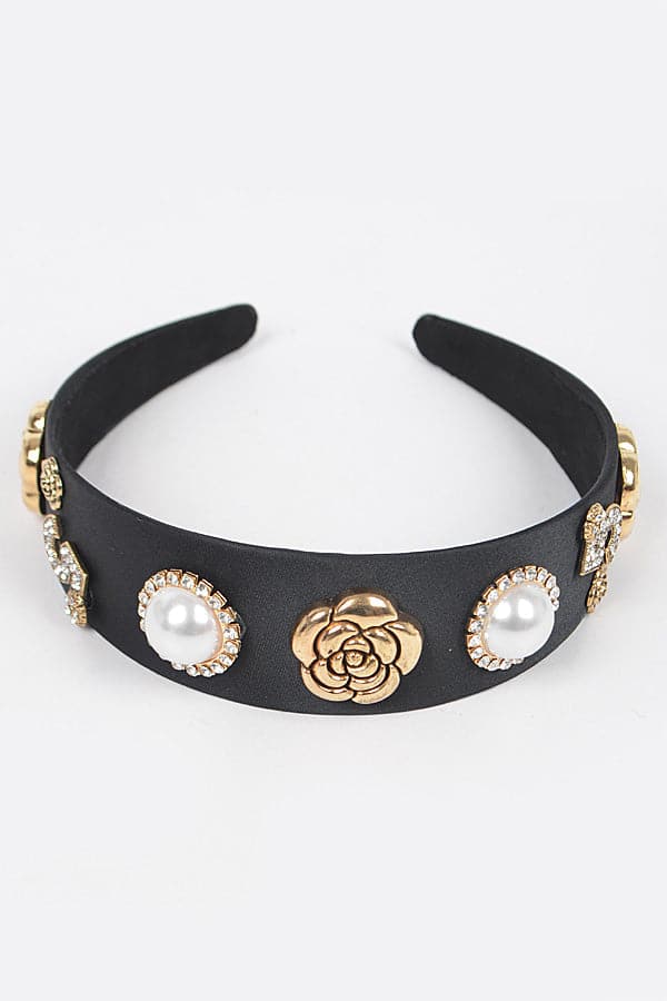 Set of 6 White Plastic Hairbands with Imitation Gemstones - 4112
