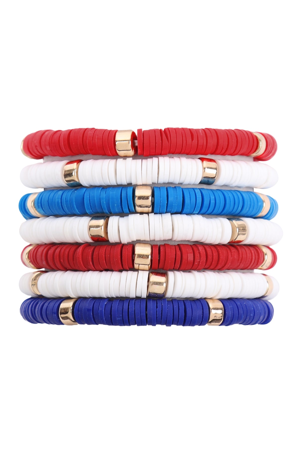 USA Multi - Strand Leather and Beaded Stretch Bracelet Set - Pack of Six