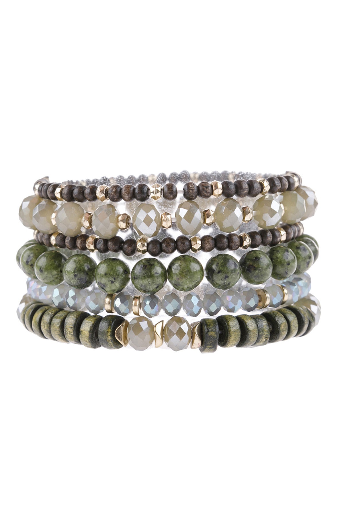 Set of 6 Stackable Green Mix Charm Bracelets for Fashion Accessories