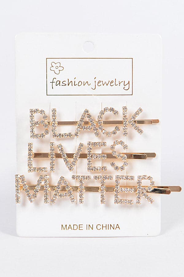 6 - Piece Pack of Stunning Gold - Colored BLM Rhinestone Hair Pins