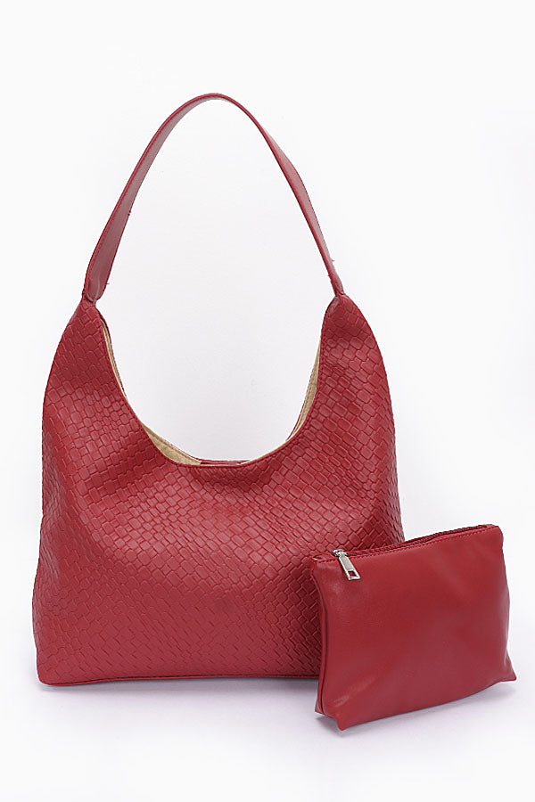 Set of 3 Embossed Faux Leather Burgundy Shoulder Bags - Style 8711