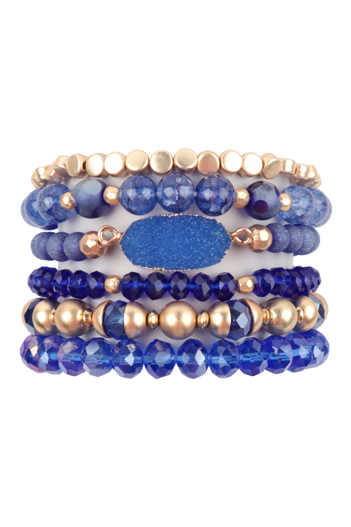 Set of 6 Blue Multi - Line Druzy Stone Decorative Charm Bracelets