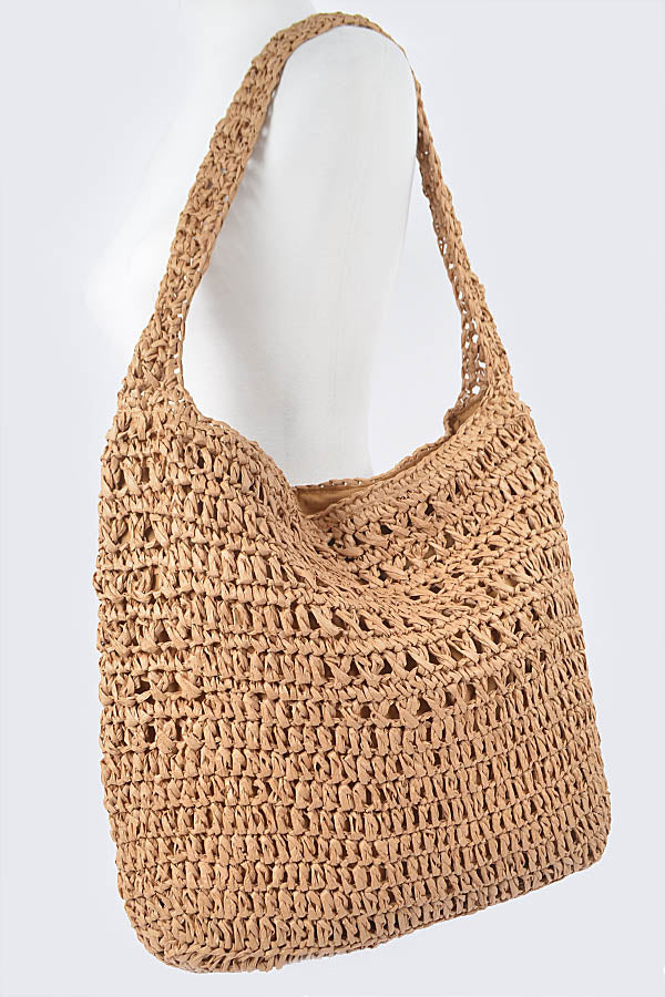 Set of 3 Faux Straw 8211 Oversized Khaki Shoulder Bags