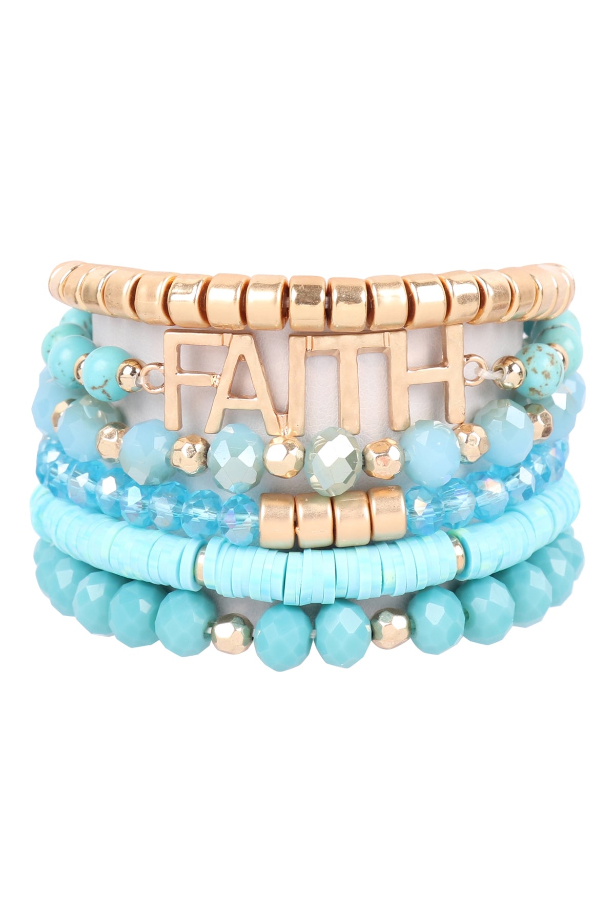 Set of 6 Turquoise Mix Beads Faith Charm Bracelets for Fashion Accessorizing