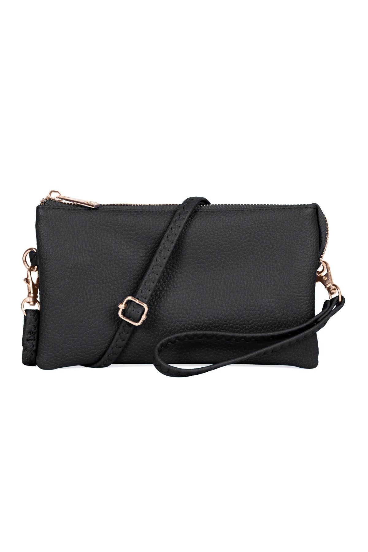 Set of 6 Black Faux Leather Crossbody Bags with Wristlets
