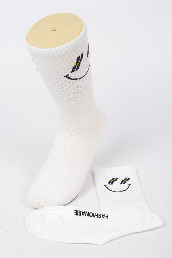 Pack of 6 White 2358 Happy Face Socks