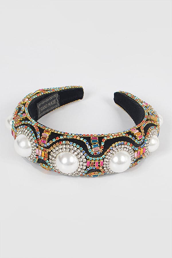Pack of 6 Multicolored 5602 Big Pearl and Multi Stone Headbands