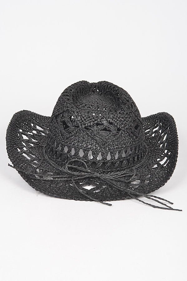 Set of 6 Stylish Black 3871 Faux Straw Cowboy Hats