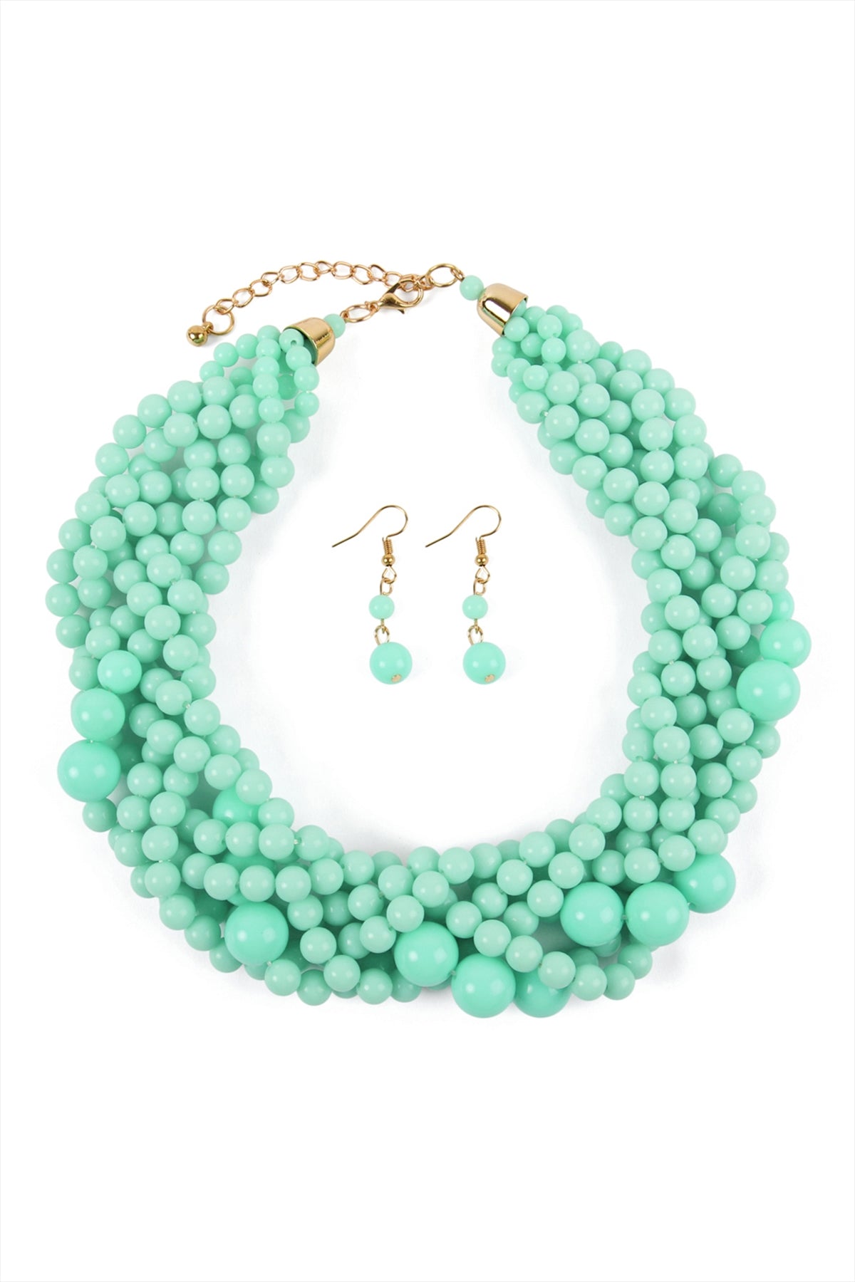 Stylish Mint Multi - Strand Bubble - Style Choker Necklace and Earring Jewelry Set - Pack of Six Pieces