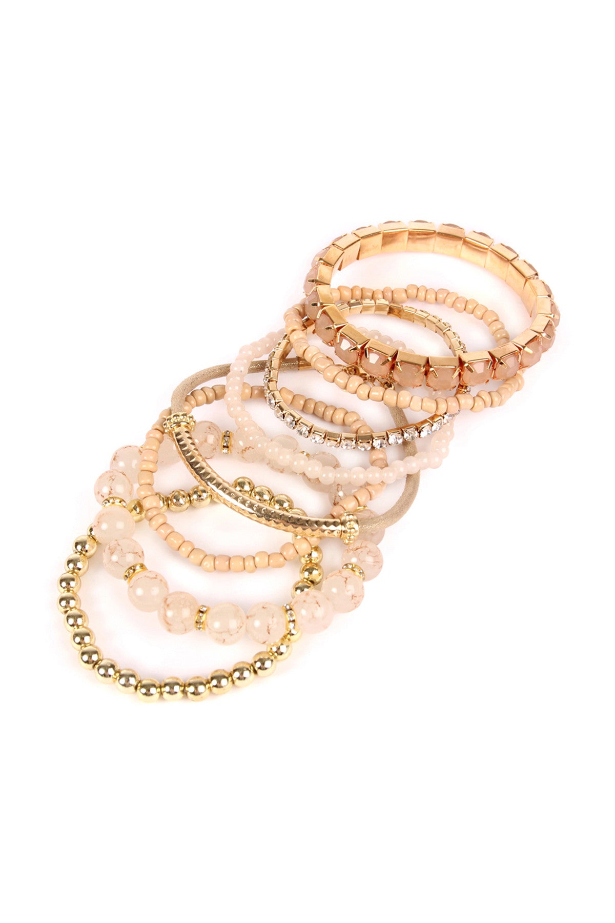 6-Piece Pack of Light Brown Multicolored Stretch Bracelets