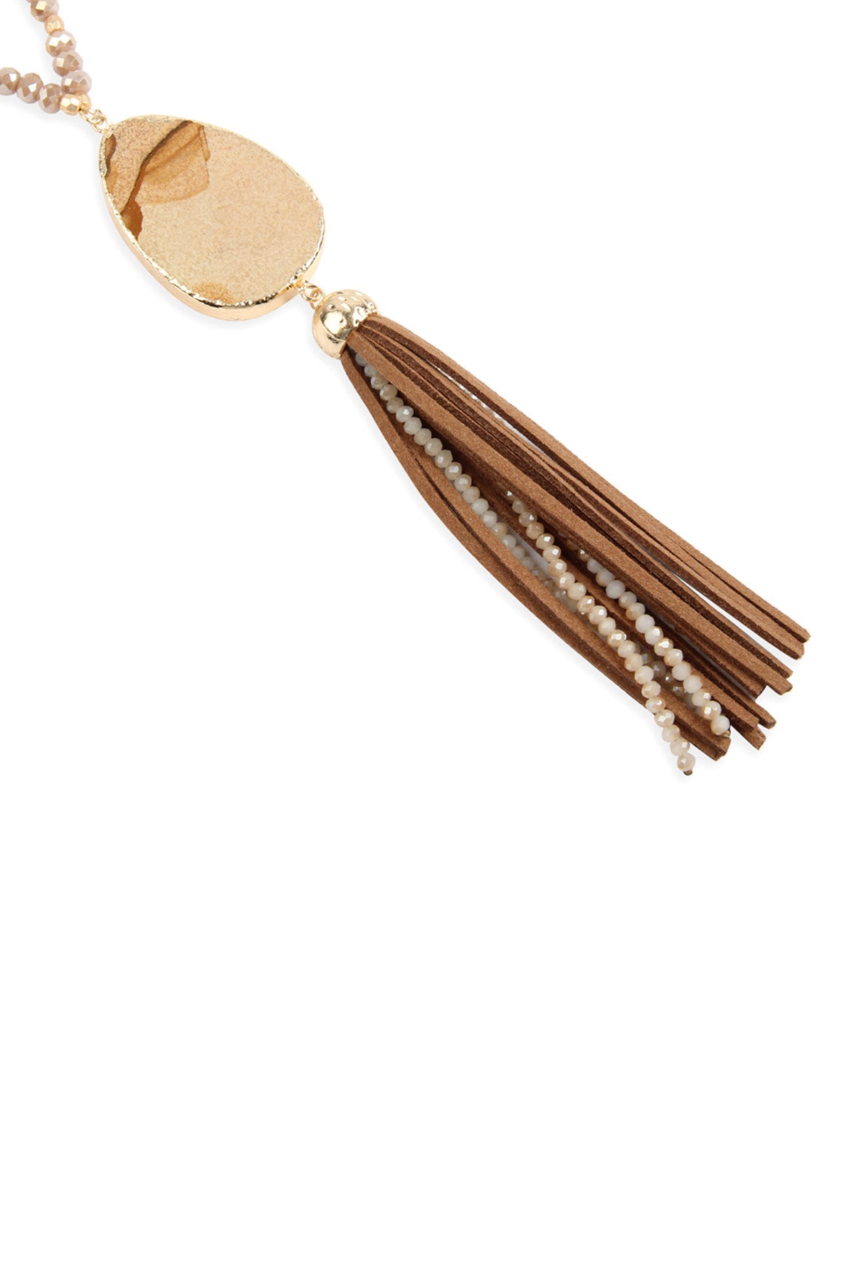 Set of 6 Light Brown Natural Stone Necklaces with Tassel Pendants - Fashion Jewelry