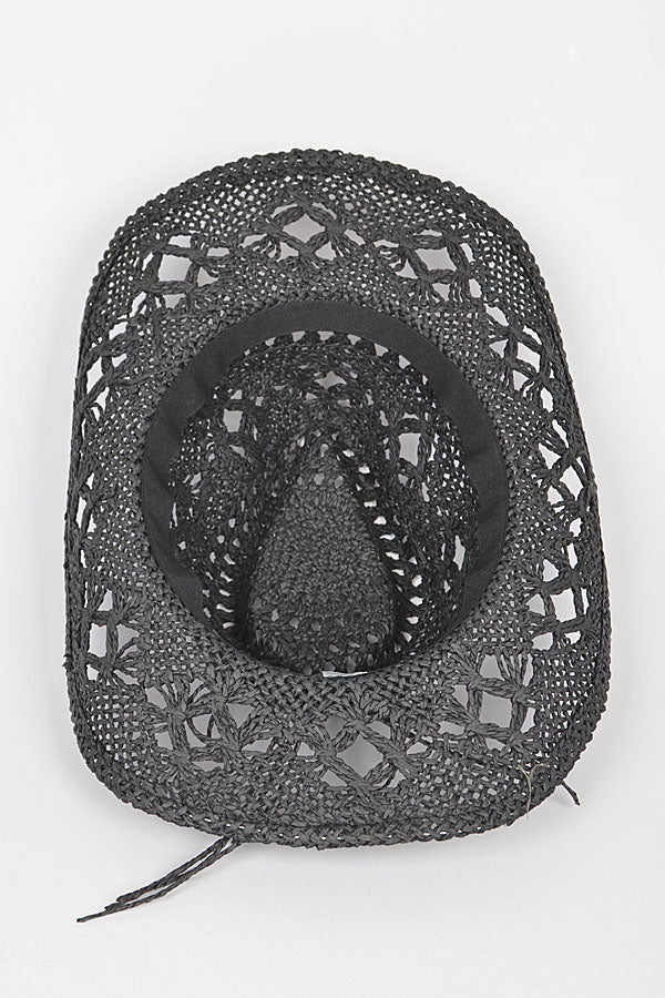 Set of 6 Stylish Black 3871 Faux Straw Cowboy Hats