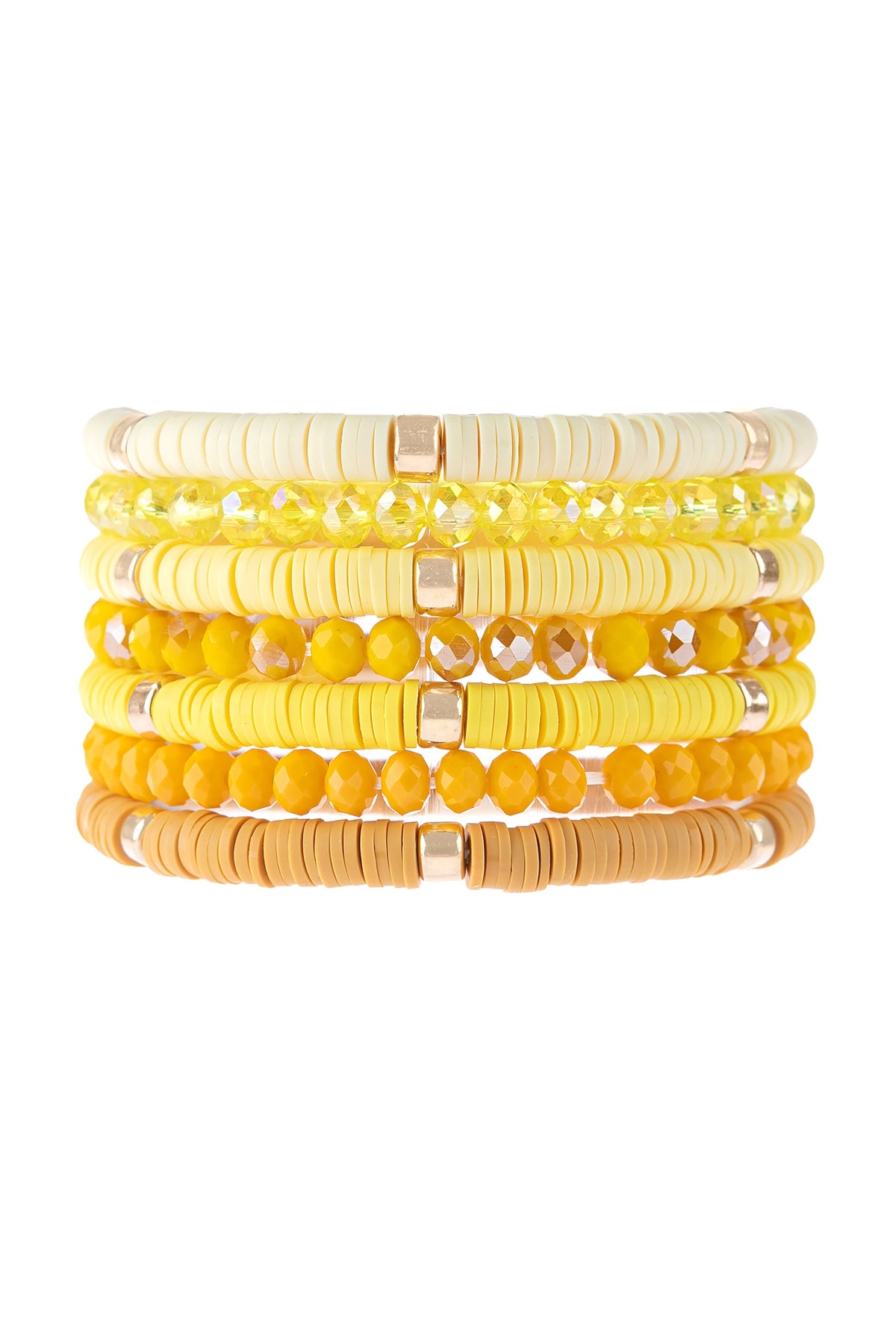 Yellow Multi - Line Beaded Ring Bracelet Set of 6