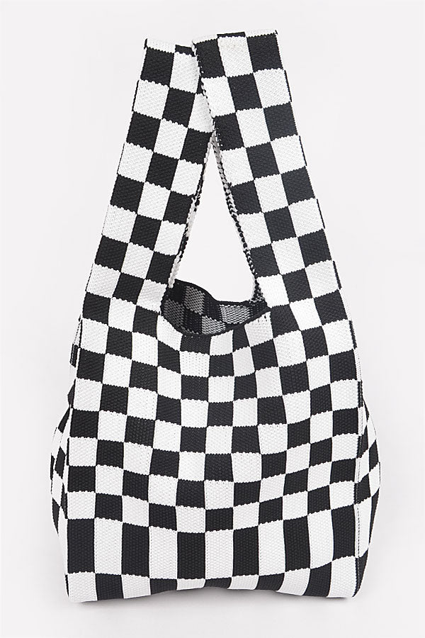 Pack of 3 - 8801 Stylish Black Checker Poly Woven Bags