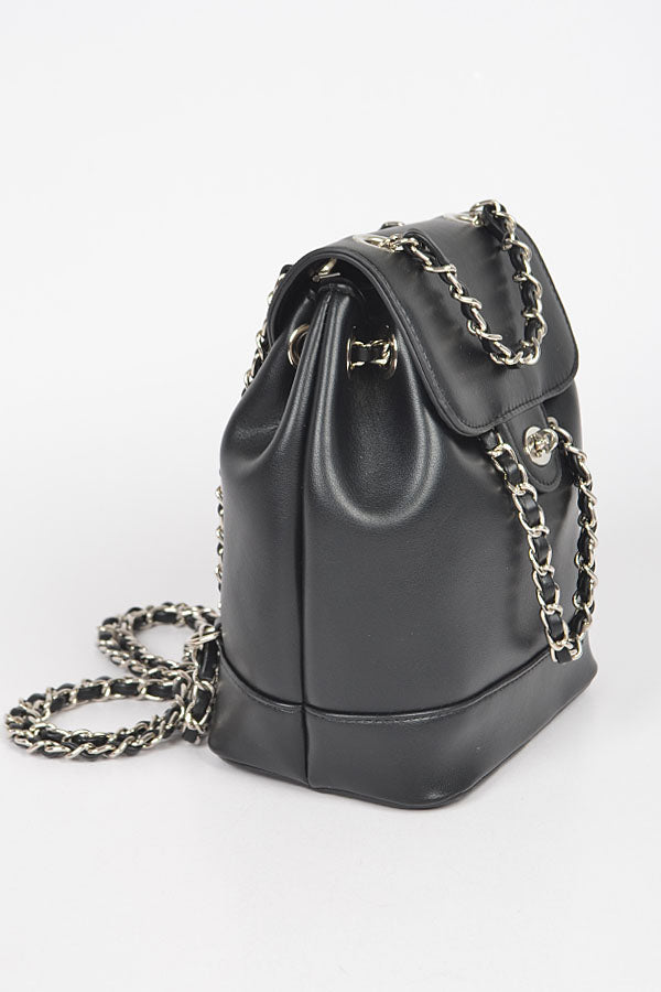 Black Faux Leather Flap Backpack - Set of 3