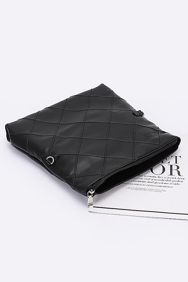 Set of 3 White Quilted Faux Leather Pouches - 8346