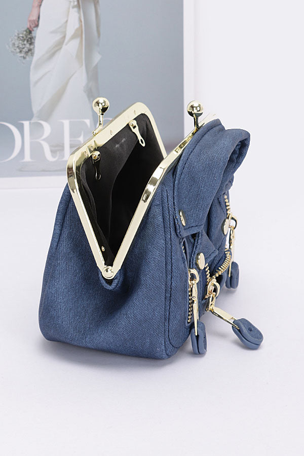 Pack of 3 Light Blue 3236 Faux Denim Leather Style Crossbody Bags