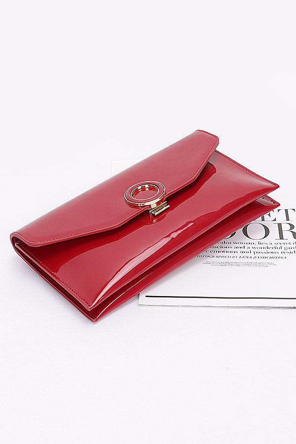 Set of 3 Patent Leather Burgundy Flap Crossbody Bags - Style 0736